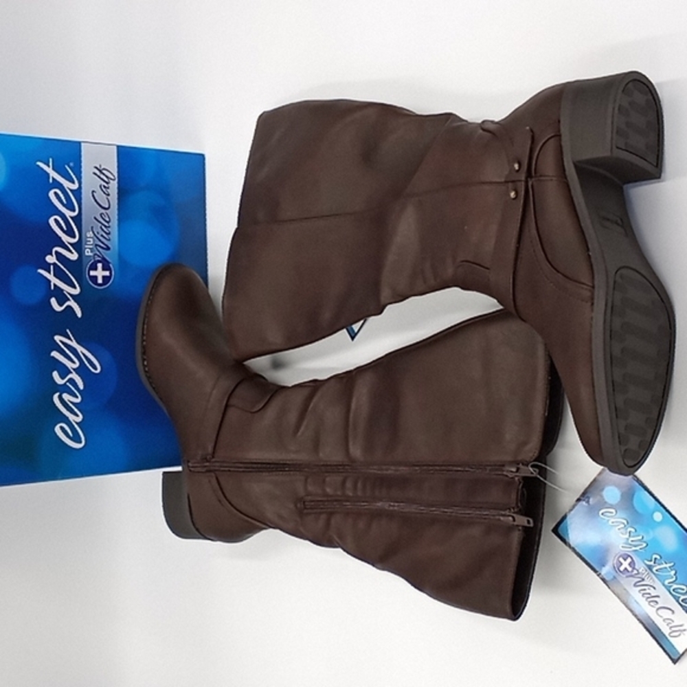Easy Street Jewel Wide-Calf Riding Boots Brown‎ 9W